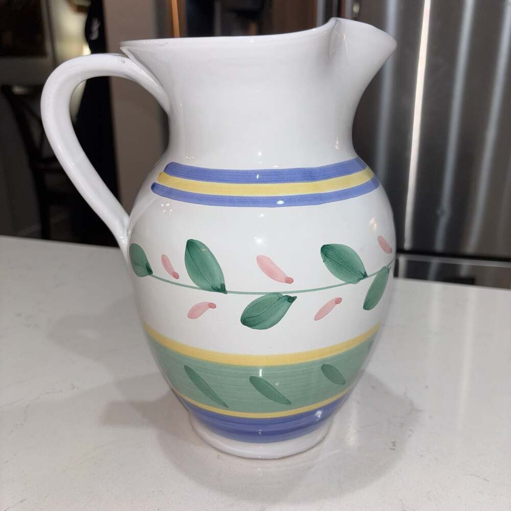 Vintage Dansk Anna Hand-Painted Italian Pottery Pitcher Floral Garland Pattern 9